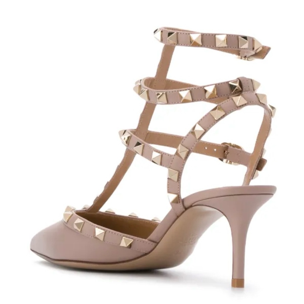 Trendy V Studded Beige Strappy Heels